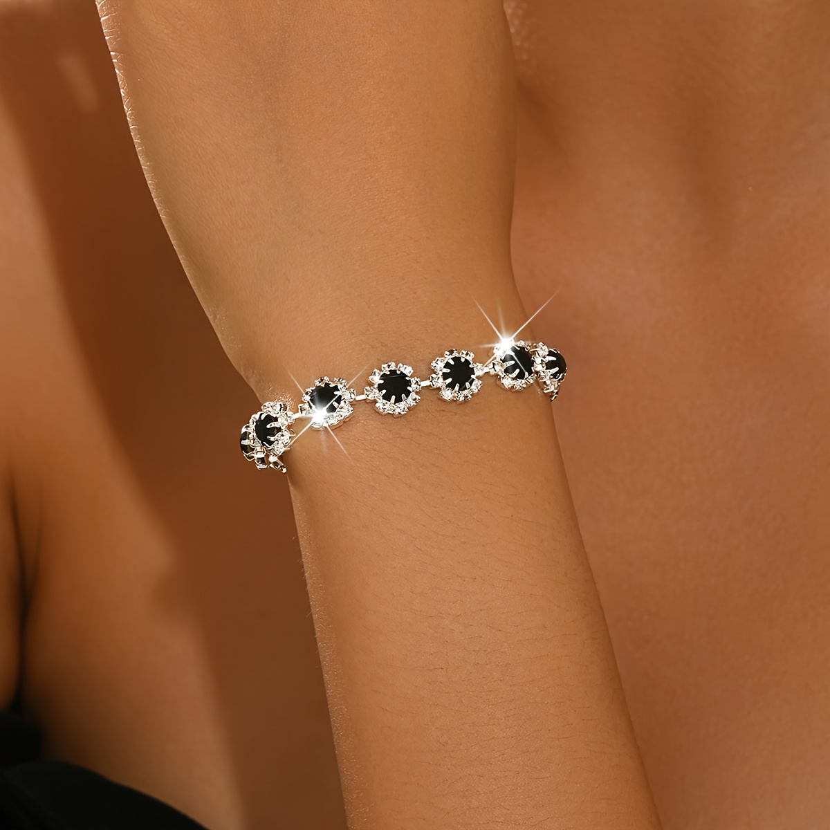 Women's Rhinestone Tennis Bracelet, Floral Chain Design
